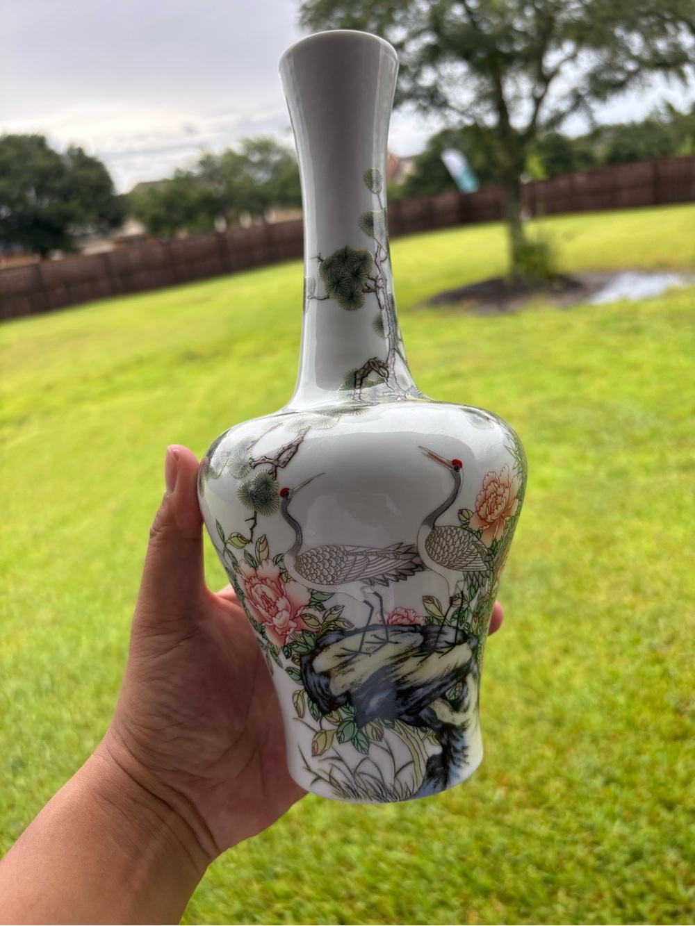 Porcelain Crane Floral Bud Vase in White
